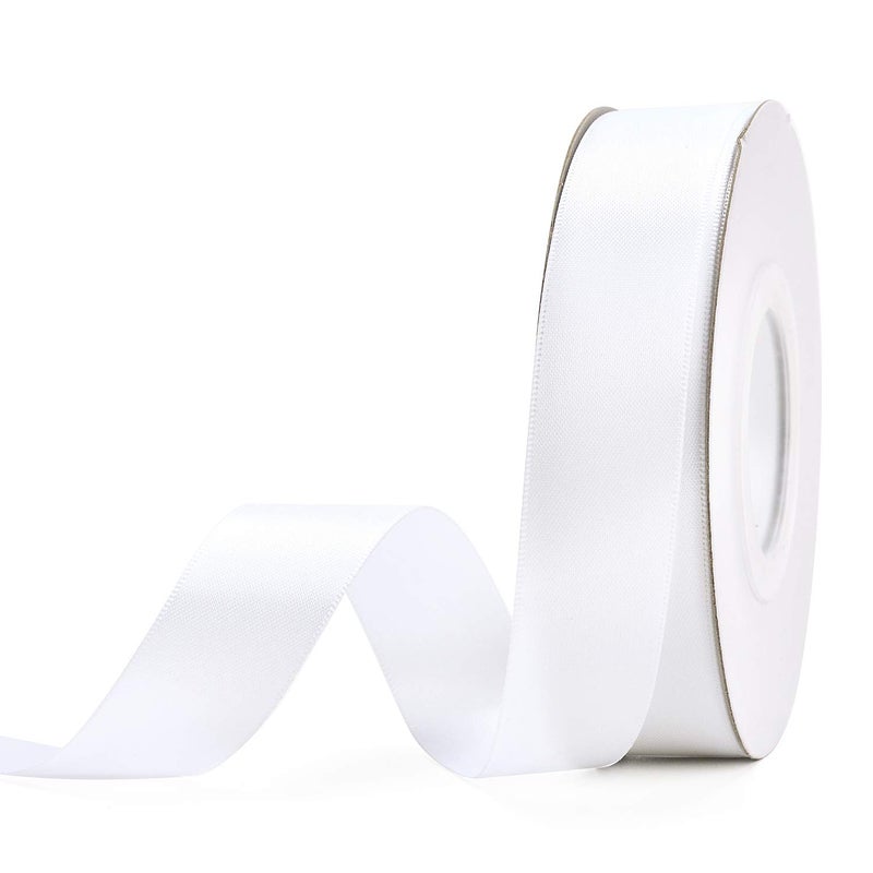 YAMA Double Face Satin Ribbon - 7/8" 25 Yards for Gift Wrapping Ribbons Roll, White - Image 1